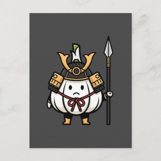 Cartão Postal Cute Garlic Samurai Castle Guard Yari Illustration