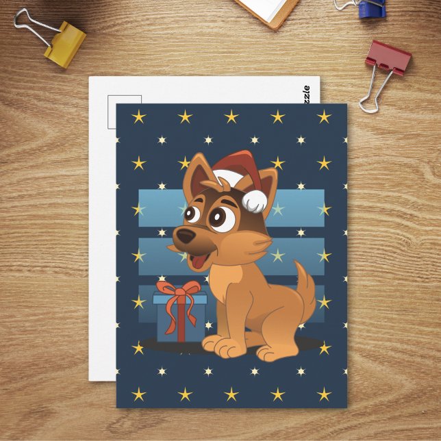 Cartão Postal Cute German Shepherd Cartoon Starry night (Criador carregado)