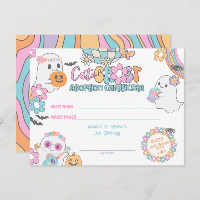 Cartão Postal Cute Ghost Adoption Certificate (Frente/Verso)