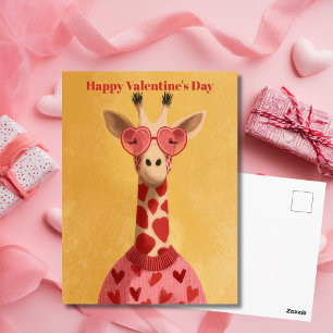 Cartão Postal Cute Giraffe Hearts Pullover Valentine`s Day Card