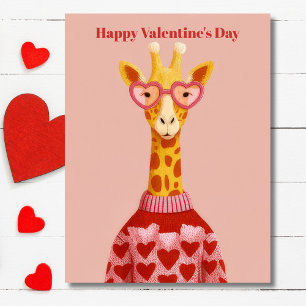 Cartão Postal Cute Giraffe Hearts Pullover Valentine`s Day Card