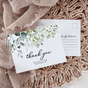 Cartão Postal Cute Greenery Eucalipto Obrigado Chá de Noiva