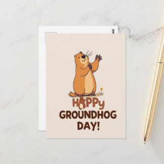 Cartão Postal Cute Groundhog Illustration Classic Groundhog Day