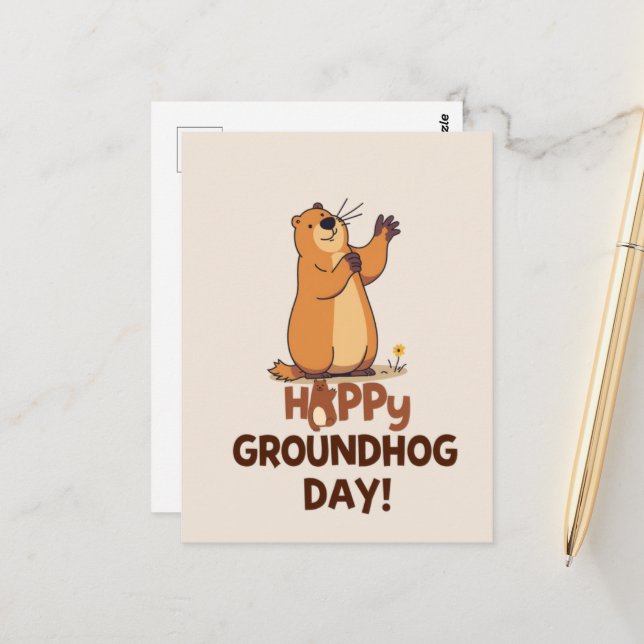 Cartão Postal Cute Groundhog Illustration Classic Groundhog Day (Frente/Verso In Situ)