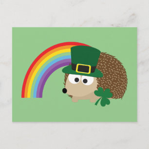 Cartão Postal Cute Hedgehog Leprechaun