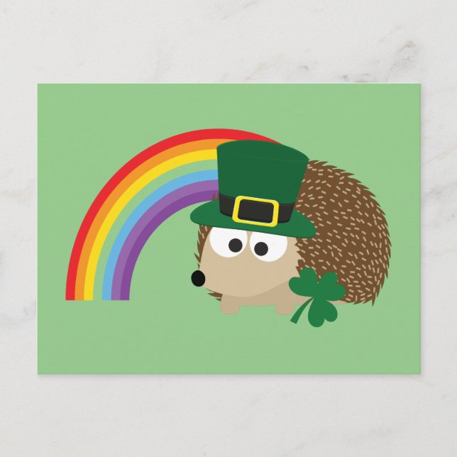 Cartão Postal Cute Hedgehog Leprechaun (Frente)