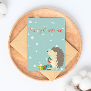 Cartão Postal Cute Hedgehog Natal