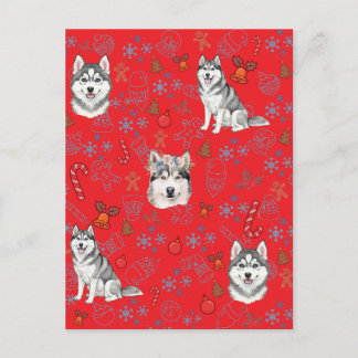 Cartão Postal Cute Husky Dog Christmas Winter Seamless Pattern 