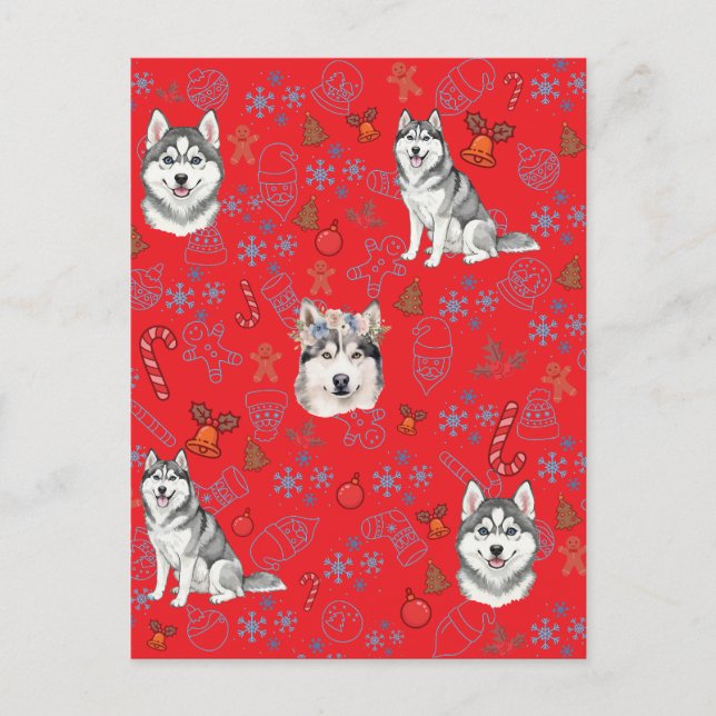 Cartão Postal Cute Husky Dog Christmas Winter Seamless Pattern  (Frente)