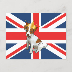 Cartão Postal Cute Jack Russell usando uma Coroa e Union Jack