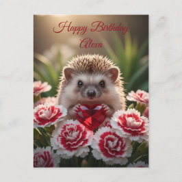 Cartão Postal Cute January Hedgehog with Garnet Heart
