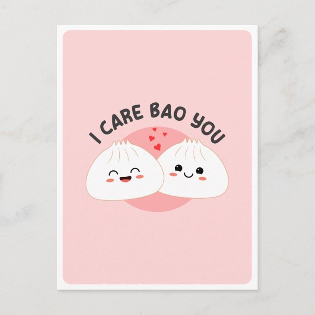Cartão Postal Cute Kawaii Bao Dumpling Asian Comida Pun Love Cot (Frente)