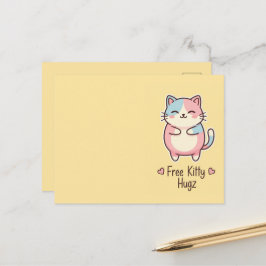 Cartão Postal Cute Kawaii Cat Free Pup Hugz Pastel 