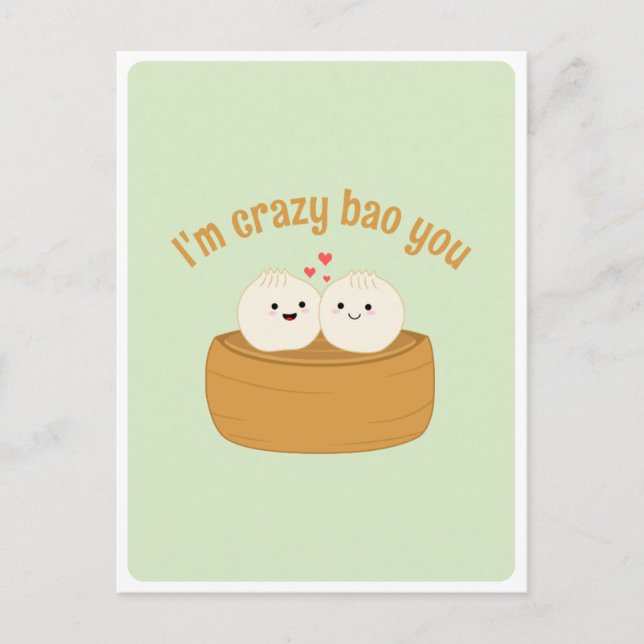 Cartão Postal Cute Kawaii Dumpling Bao Comida Asiática Piada Cit (Frente)