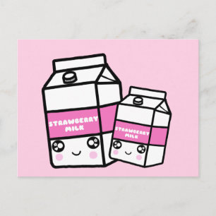 Cartão Postal Cute Kawaii Strawberry milk Dairy Foodie doce