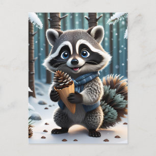 Cartão Postal Cute Kawaii style Raccoon com pinho de creme de pi