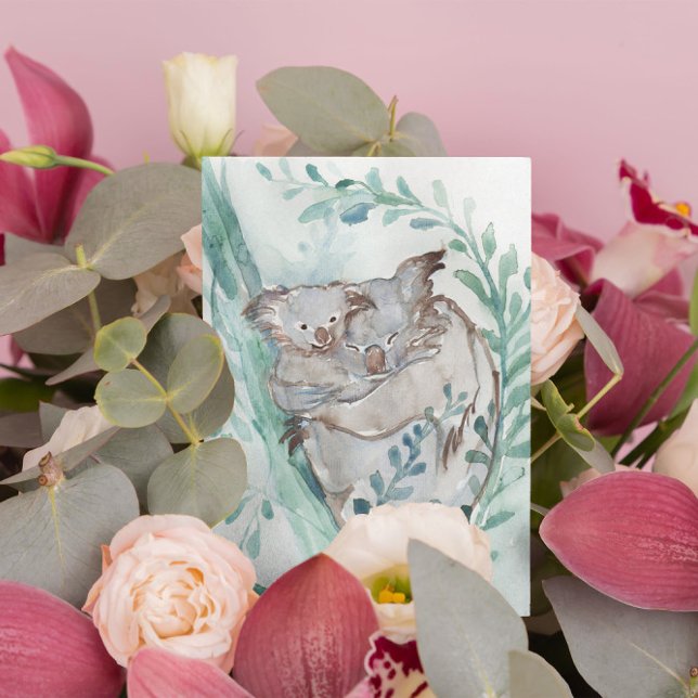 Cartão Postal Cute Koala & Baby Watercolor (Criador carregado)