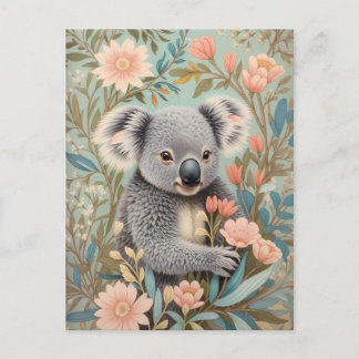 Cartão Postal Cute Koala Elegant Pastel Floral