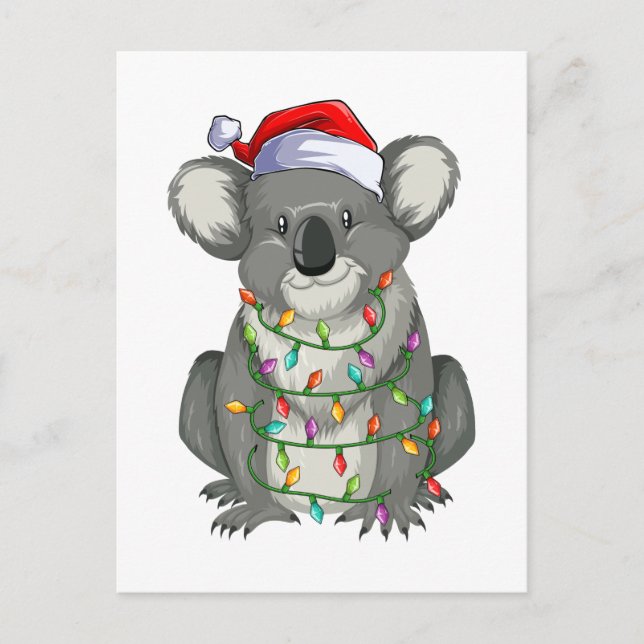 Cartão Postal Cute koala em luzes de natal (Frente)