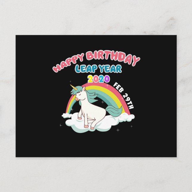 Cartão Postal Cute Leapling Unicorn Leaper Leap Year Happy Birth (Frente)