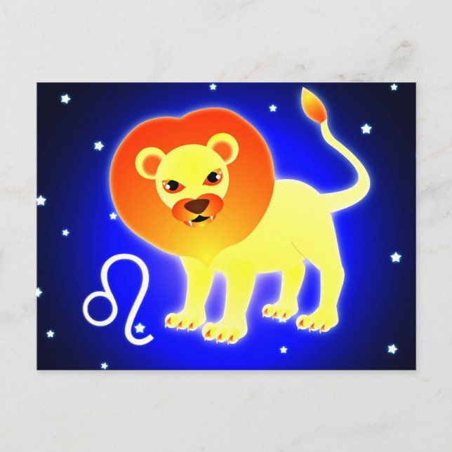 Cartão Postal Cute Leo Zodiac (Frente)