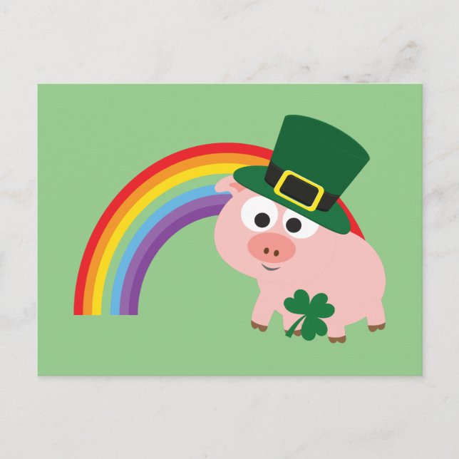 Cartão Postal Cute Leprechaun Pig (Frente)