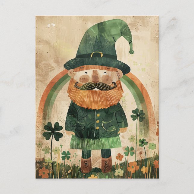 Cartão Postal Cute Leprechaun Watercolor St. Patrick's Day  (Frente)