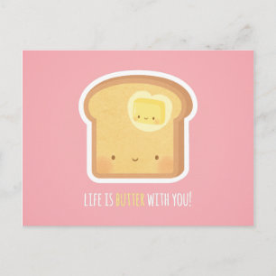 Cartão Postal Cute Life é Manteiga com Você Amor Pun Postcard