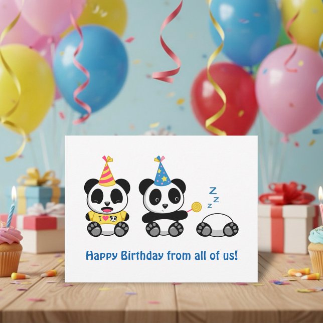Cartão Postal Cute Little Pandas on White Birthday from All (Criador carregado)