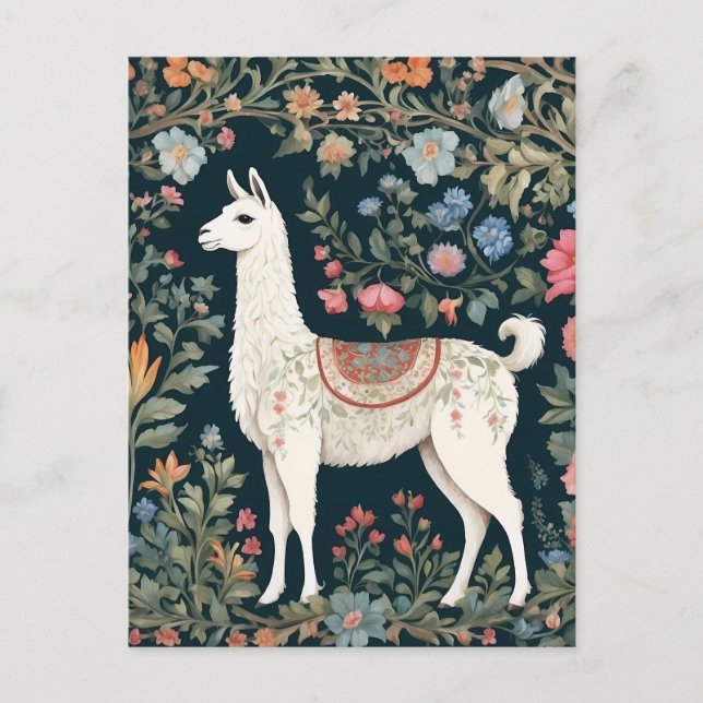 Cartão Postal Cute Llama Elegant Floral (Frente)