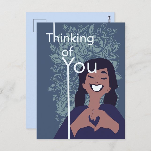 Cartão Postal Cute Love Heart Padrão Floral Pensando em Você   (Frente/Verso)