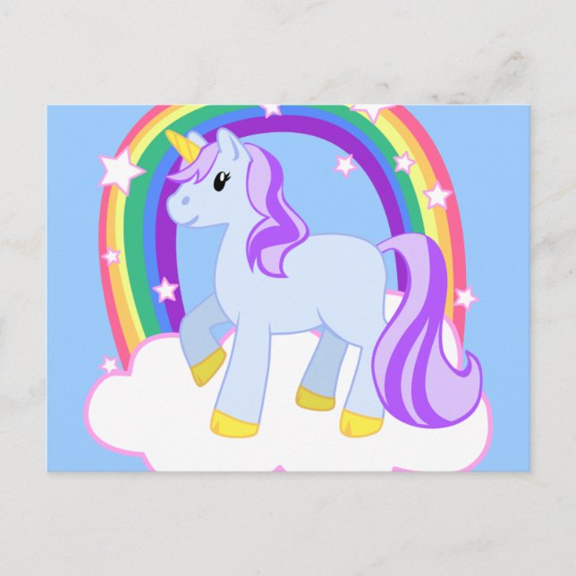 Cartão Postal Cute Magical Unicorn with rainbow (Customizable!) (Frente)