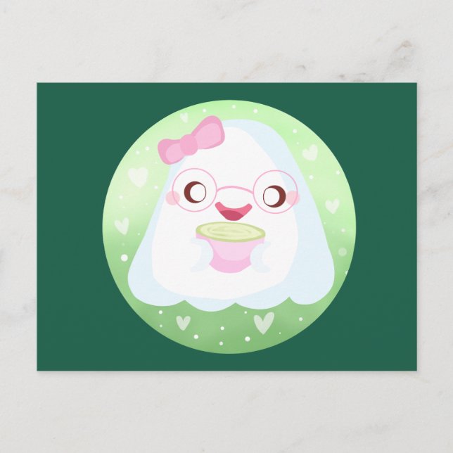 Cartão Postal Cute Matcha Latte Fantasma (Frente)