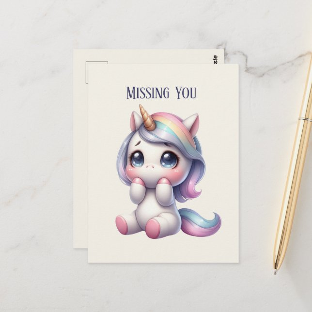 Cartão Postal Cute Missing you unicorn (Frente/Verso In Situ)