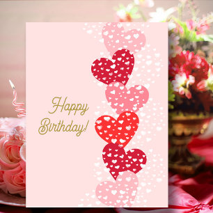 Cartão Postal Cute Moderno Corações Vermelhos Rosados Aniversári