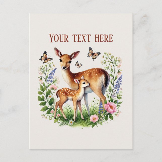 Cartão Postal Cute Momma bebê cervo adicionar texto  (Frente)