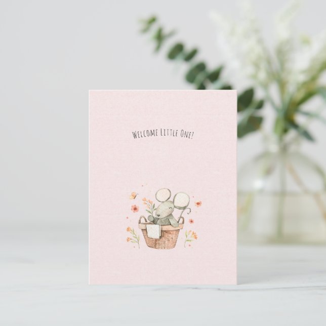 Cartão Postal Cute Mouse With Flowers Welcome New Baby Card (Em pé/Frente)