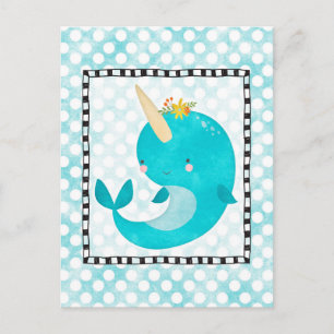 Cartão Postal Cute Narwhale - Turquoise Aqua Whale