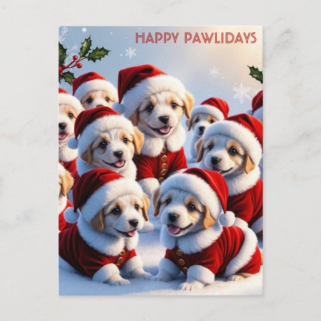 Cartão Postal Cute Natal Divertido Cachorro Filhote Feliz Pawlid (Frente)
