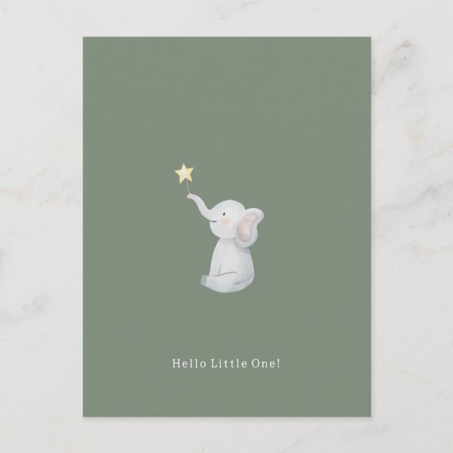 Cartão Postal Cute Newborn Baby Hello Little One Elephant Card. (Frente)