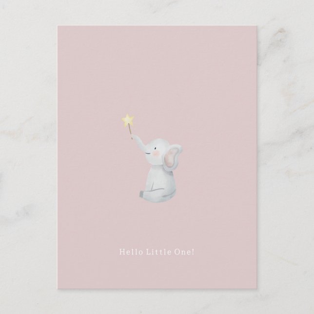 Cartão Postal Cute Newborn Baby Hello Little One Elephant Card. (Frente)