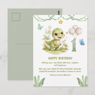 Cartão Postal Cute One-A-Saurus Dinossauro Aniversário de 1 ano