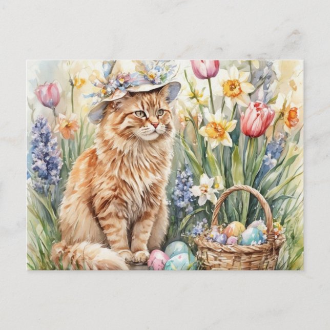 Cartão Postal Cute Orange Tabby Cat Easter  (Frente)