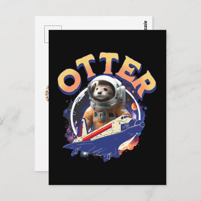 Cartão Postal Cute Otter Astronaut Outer Space Shuttle Cadet (Frente/Verso)