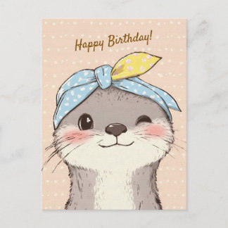 Cartão Postal Cute Otter with Bandana Kids Birthday Invitation