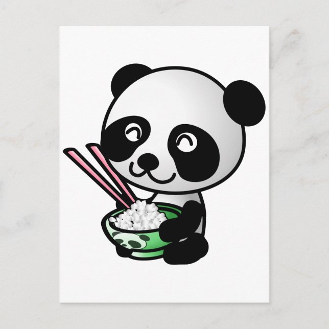 Cartão Postal Cute Panda Comendo Arroz de Boliche com Chopsticks (Frente)