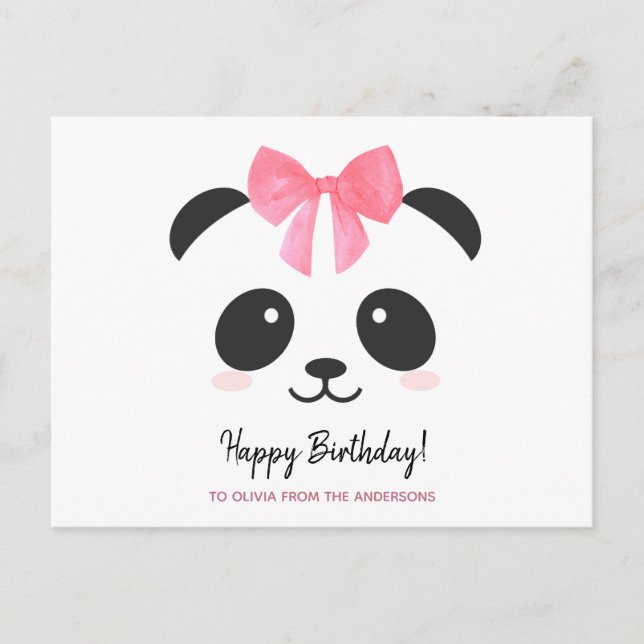 Cartão Postal Cute panda menina Feliz Aniversário personalizado (Frente)