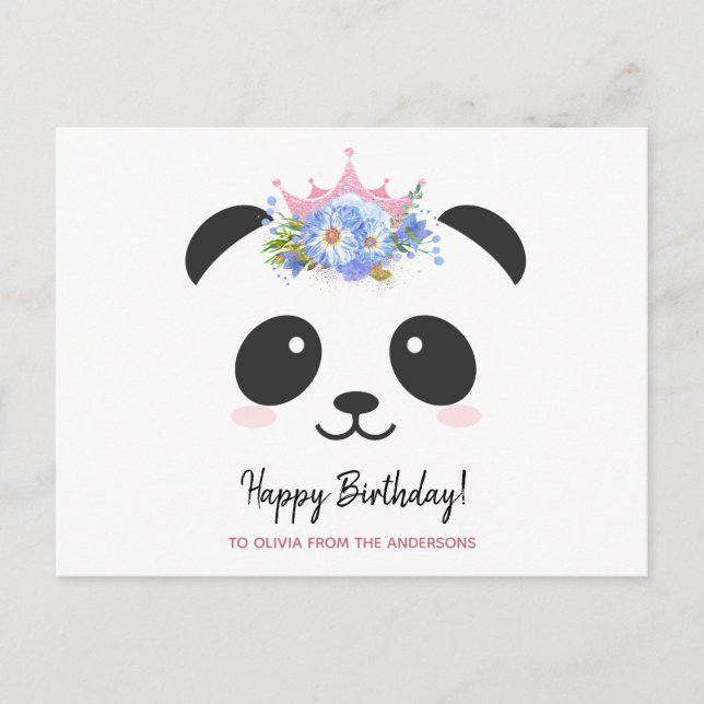 Cartão Postal Cute panda princesa Feliz Aniversário personalizad (Frente)