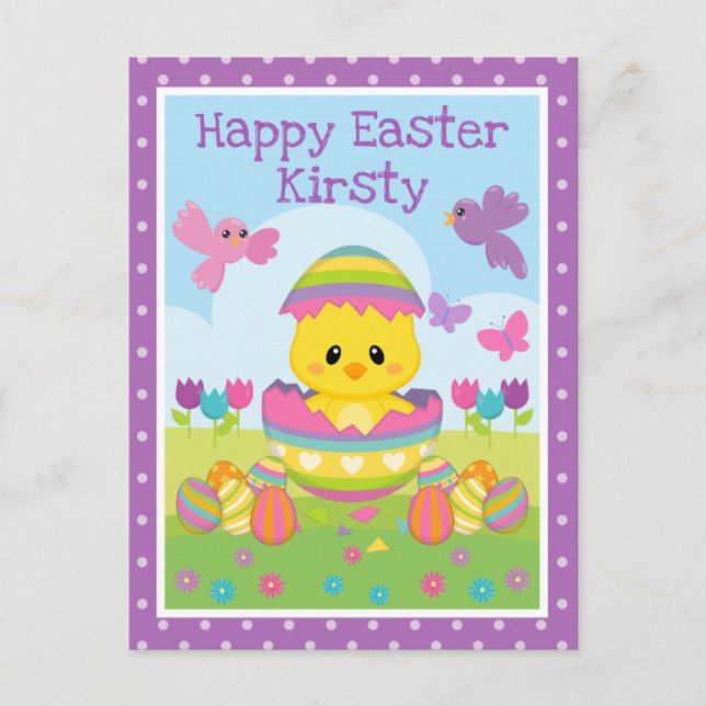 Cartão Postal Cute Páscoa de Primavera Frango & Ovos de Chocolat (Frente)
