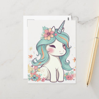 Cartão Postal Cute Pastel Kawaii Unicorn